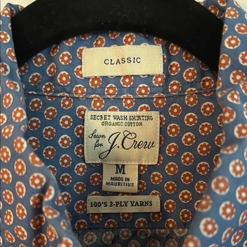 J. Crew Secret Wash Organic Cotton Button Down Shirt with Geometric Pattern